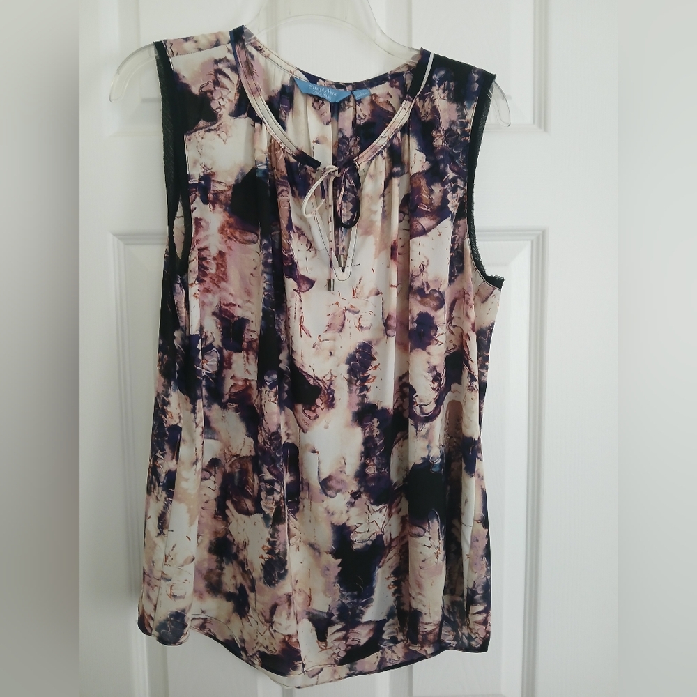 Vera Wang Elegant Sleeveless Top in Purple and Cream Size L